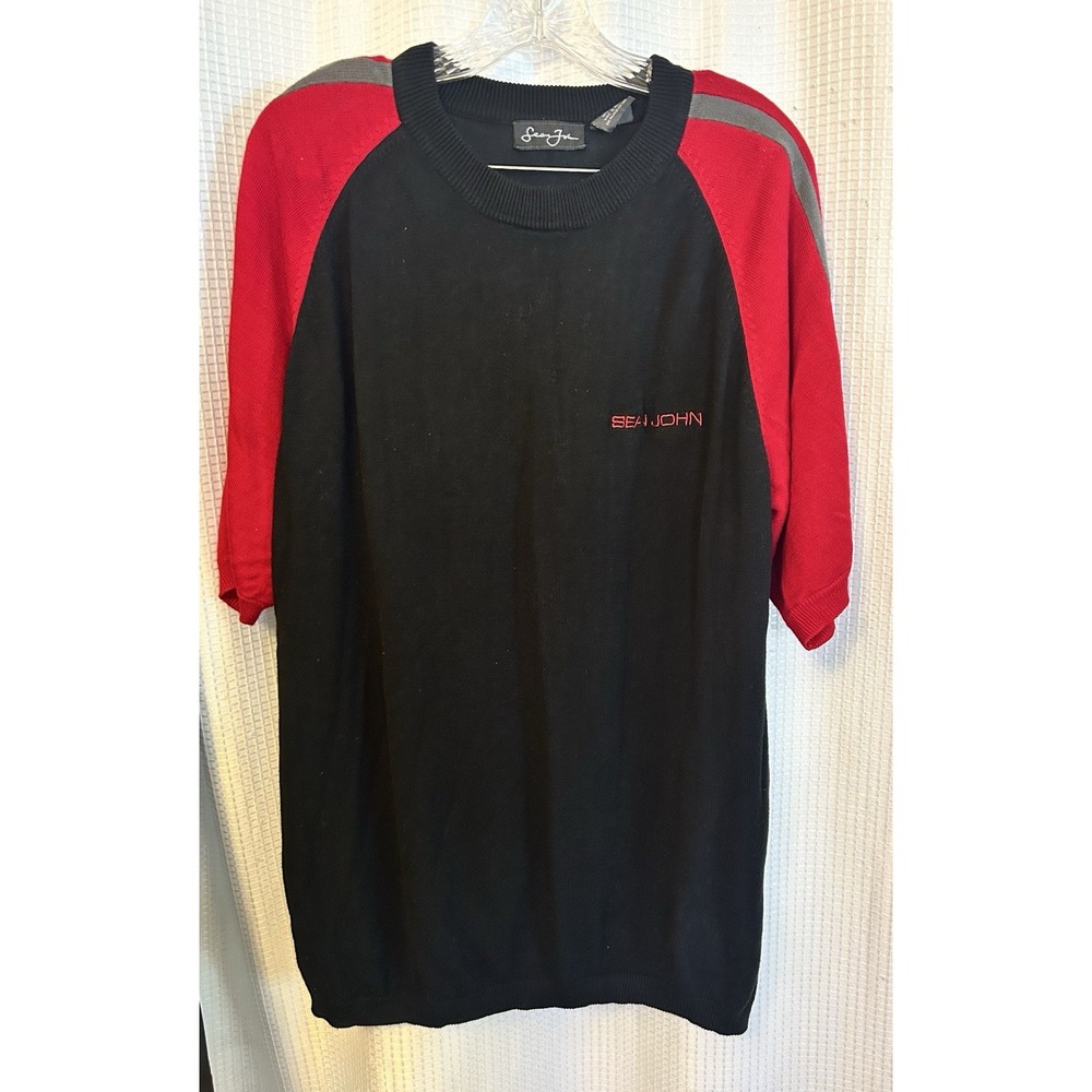 VTG Y 2K Sean John Black Red Shirt Sleeve Sweater Mens XL